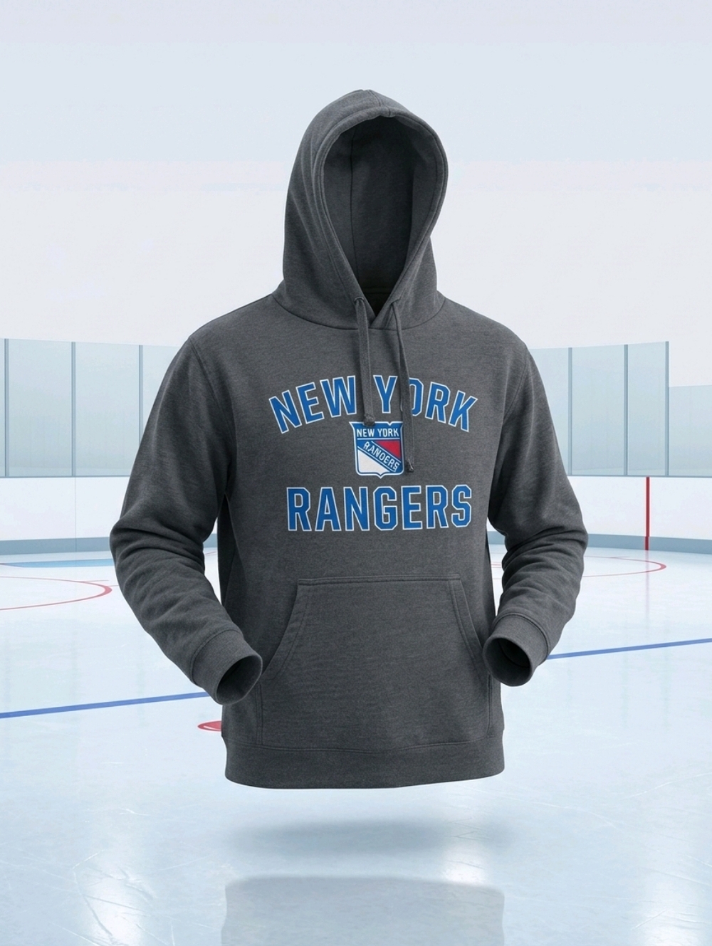 Fanatics Gray New York Rangers Pullover Hoodie with Blue Logo Size XL